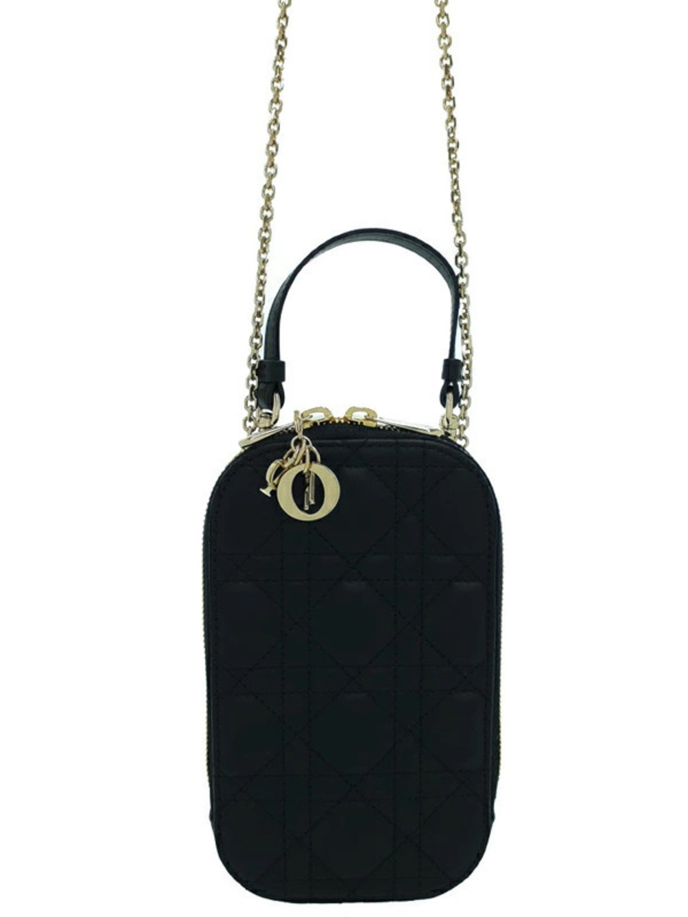 Christian Dior Call Dior Phone Holder Cannage Lambskin quilted Black